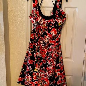 Black and gray dress with red flowers, lovely dress.
